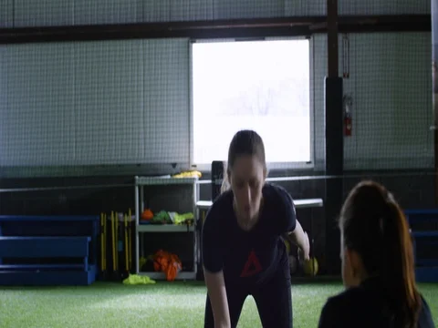 Female athlete practicing to run back and forth in the fitness studio Stock Footage 77491610