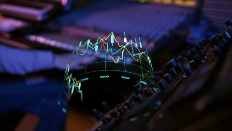 Female audio engineer turning knob, hologram tracking hands expanding revealing Stock Footage 332844111