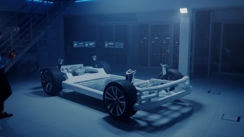 Female Automobile Engineer Using Tablet Computer Augmented Reality with 3D CAD Video stock 114061968