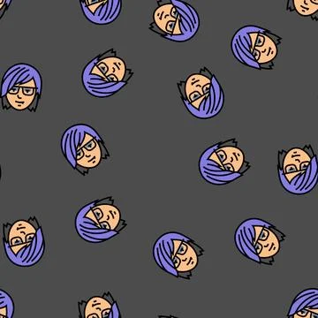Female avatar emo vector seamless pattern Stock Illustration