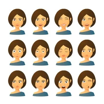 Female avatar expression set Stock Illustration