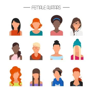 Female avatar icons vector set. People characters in flat style. Design elements Stock Illustration