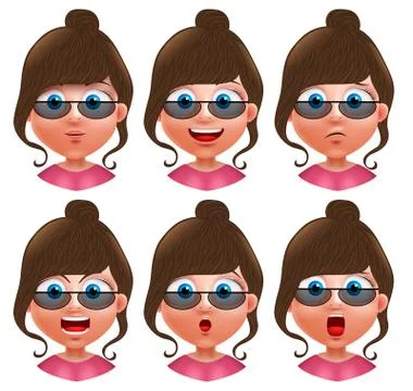 Female avatar vector character. Set of teenager girl heads Stock Illustration
