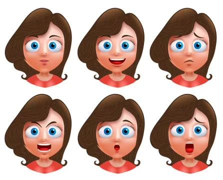 Female avatar vector character. Set of teenager girl heads Stock Illustration