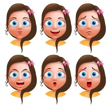 Female avatar vector character. Set of teenager girl heads Stock Illustration