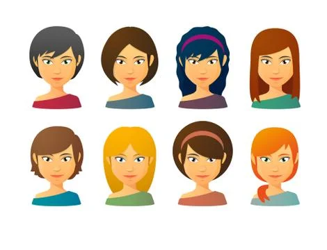 Female avatars  with various hair styles Stock Illustration