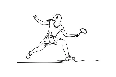 Female badminton player get ready to receive shuttlecock from opponent Stock Illustration