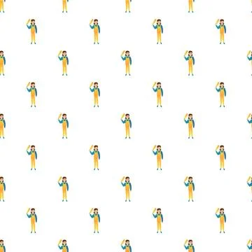 Female baker cartoon pattern holding baguette bread Stock Illustration
