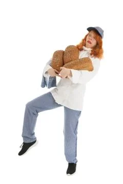 Female baker chef with bread Foto stock