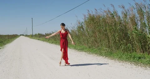 Female ballet dancer performing her routine on a country road Stock Footage 107663374