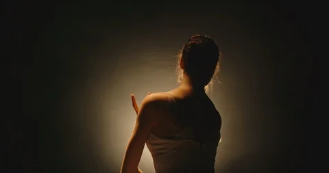 Female ballet dancer performing on spotted stage, douing various movements and Stock-Footage 119497682