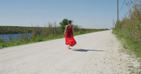 Female ballet dancer walking down country road Stock Footage 107657778
