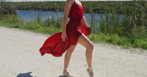 Female ballet dancer walking down country road Stock Footage 107670974