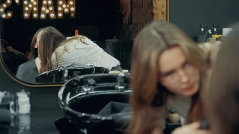 Female Barber Trimming Client Beard in Salon Stock-Footage 339770145