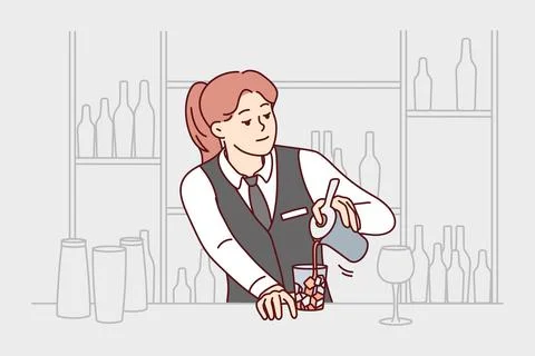 Female bartender making cocktail at bar Stock Illustration