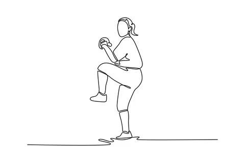 Female baseball player getting ready to pitch the ball during game Stock Illustration