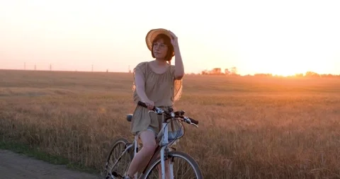 Female with bicycle Stock Footage 138649725