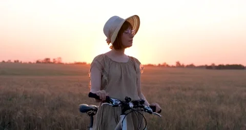 Female with bicycle Stock Footage 138649745