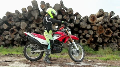 Female Biker Getting Off the Motorcycle Stock Footage 55319107