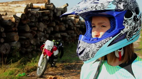Female Biker with a Smartphone Stock Footage 55320777