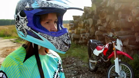 Female Biker Using Smartphone and Smiling Stock Footage 55323458