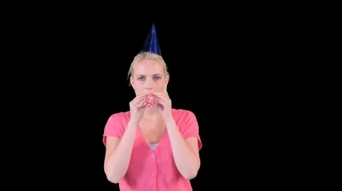 Female blowing up balloon Stock Footage 8945387