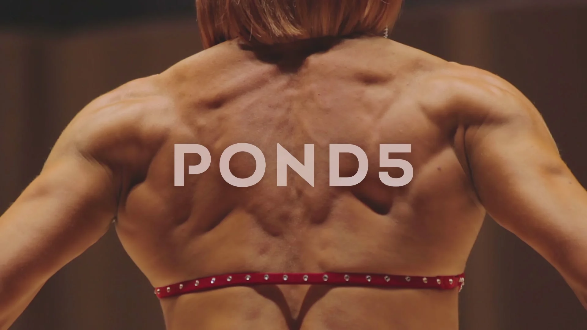 Female bodybuilder standing in rear lat , Stock Video