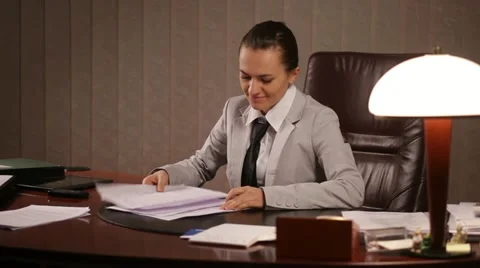 Female boss signed documents Video stock 10957480