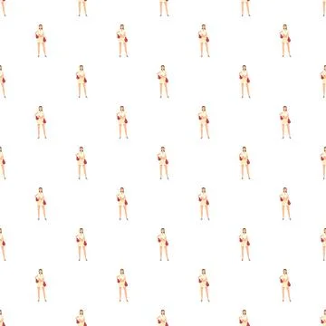 Female boxer character preparing to train seamless pattern Stock-Illustration