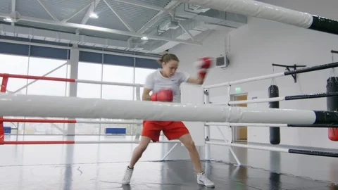 Female Boxer Having Workout on Ring Stock Footage 119086702