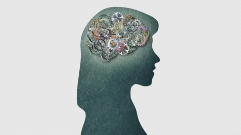 Female brain cogs gears Brain cogs gears alpha Thinking woman Intelligent m.. Stock Footage 244467124