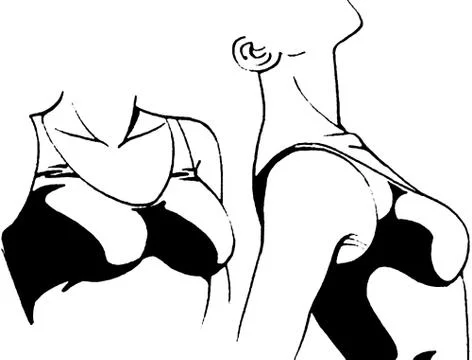 Female breast drawing tutorial. Drawing a woman's body with an emphasis on br Stock Illustration