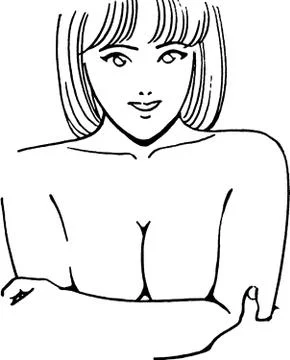 Female breast drawing tutorial. Drawing a woman's body with an emphasis on br Ilustración de archivo