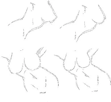 Female breast drawing tutorial. Drawing a woman's body with an emphasis on br Stock Illustration