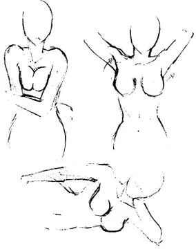 Female breast drawing tutorial. Drawing a woman's body with an emphasis on  br Illustration #132294016