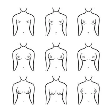 Female Breast Set. Different Types, Size and Form. Vector Illustration