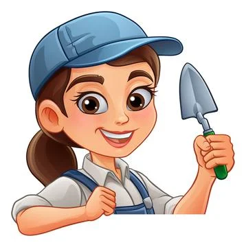 Female Bricklayer Cartoon Trowel Builder Woman Stock Illustration