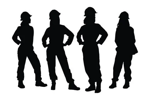 Female bricklayer silhouette set vector on a white background. Girl constru.. Stock Illustration