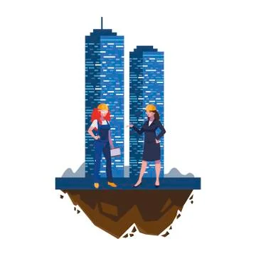 Female builder and engineer with building Stock Illustration