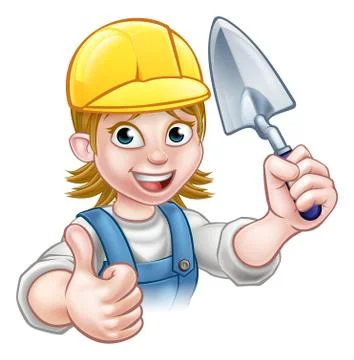Female Builder Bricklayer Worker With Trowel Tool Stock-Illustration