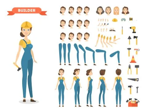 Female builder character set. Stock Illustration