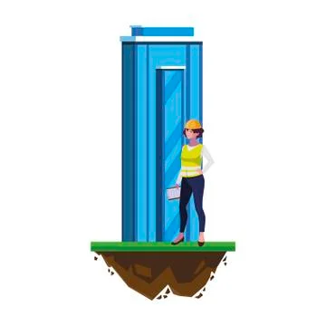 Female builder construction with building Ilustración de archivo