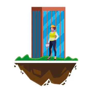 Female builder construction with building Ilustración de archivo