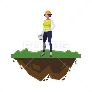 Female builder construction on the lawn Stock Illustration