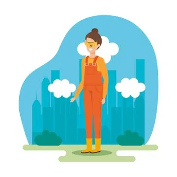 Female builder constructor with goggles Illustrazione stock