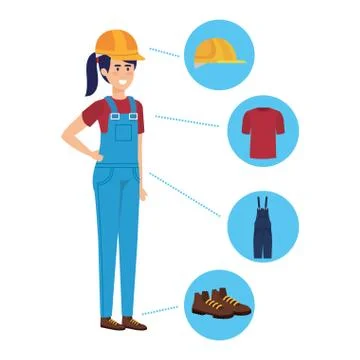 Female builder constructor with security equipment Illustrazione stock