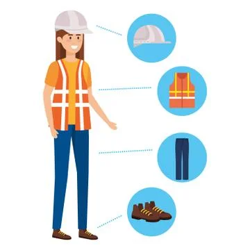 Female builder constructor with security equipment Stockillustratie