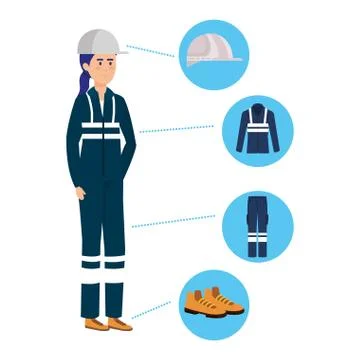 Female builder constructor with security equipment イラスト素材