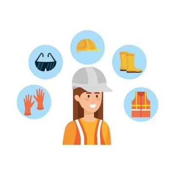 Female builder constructor with security equipment Illustrazione stock