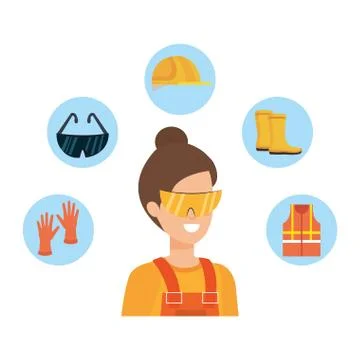 Female builder constructor with security equipment Stock Illustration